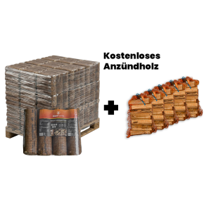 Palette Giant Flames Holzbriketts + 5 Säcke Anzündholz gratis